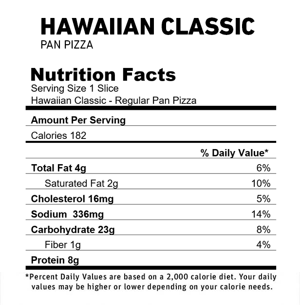 Pizzas By Pizza Hut Nutrition